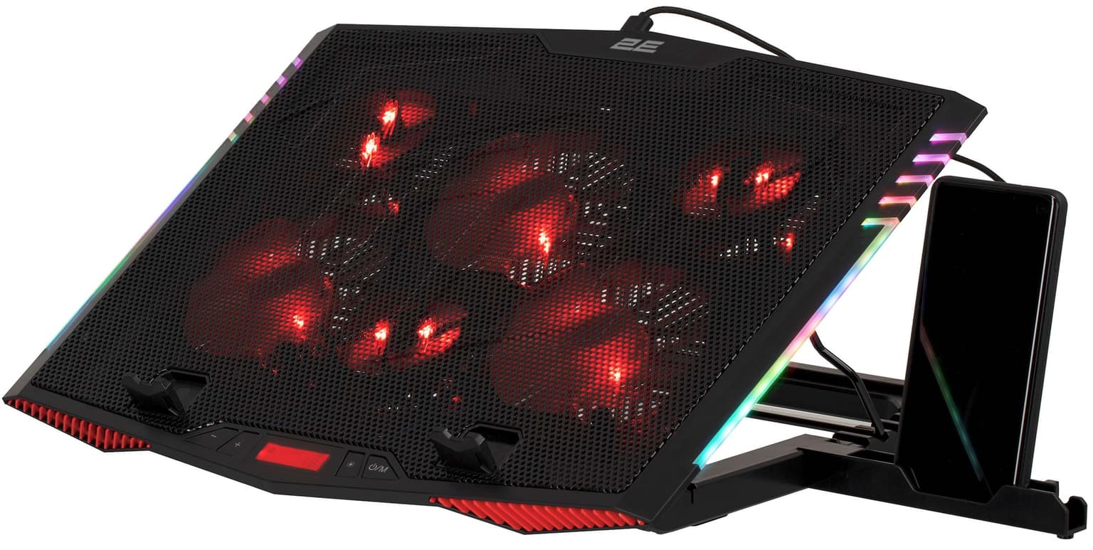 2E GAMING Laptop stand CPG-005, up to 17.3", 2xUSB-A, LCD/phone holder, RGB, black