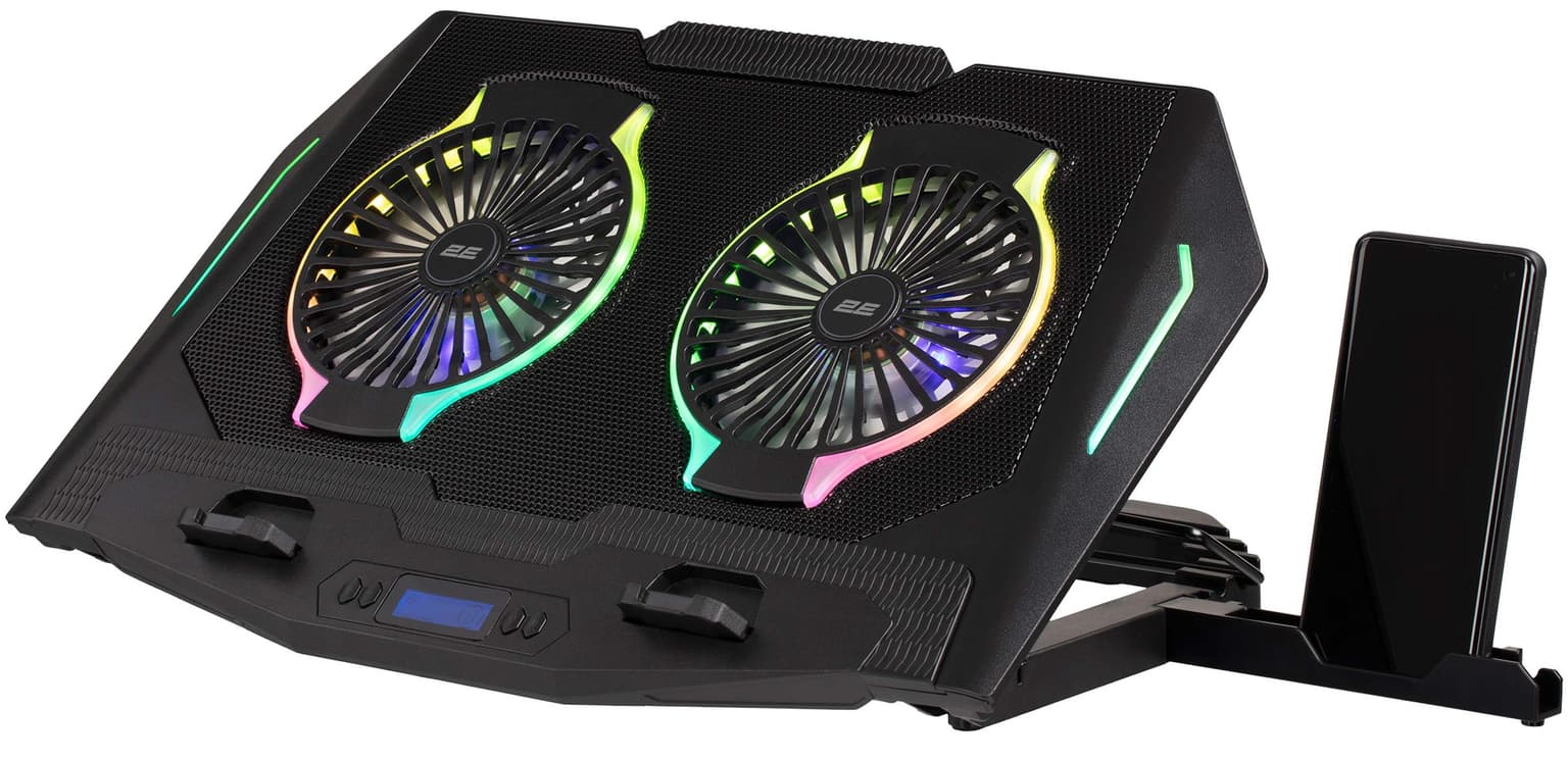 2E GAMING Laptop stand CPG-006, up to 17.3", 2xUSB-A, LCD/phone holder, RGB, black
