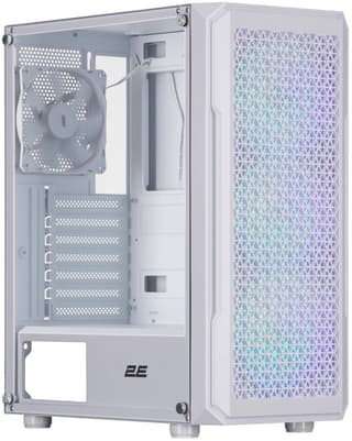 2E Gaming Computer case Hexagon G338W, without PSU, 2xUSB 3.0, 1xUSB Type-C, 1x120mm, 3x120mm ARGB, TG Side Panel, ATX, White
