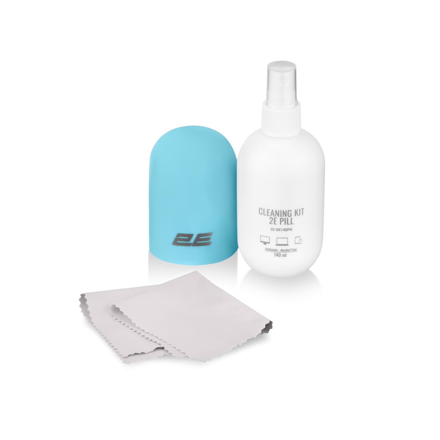 2E Cleaning kit PILL for office equipment (liquid 140ml, whipe 20cm), white-blue - 5