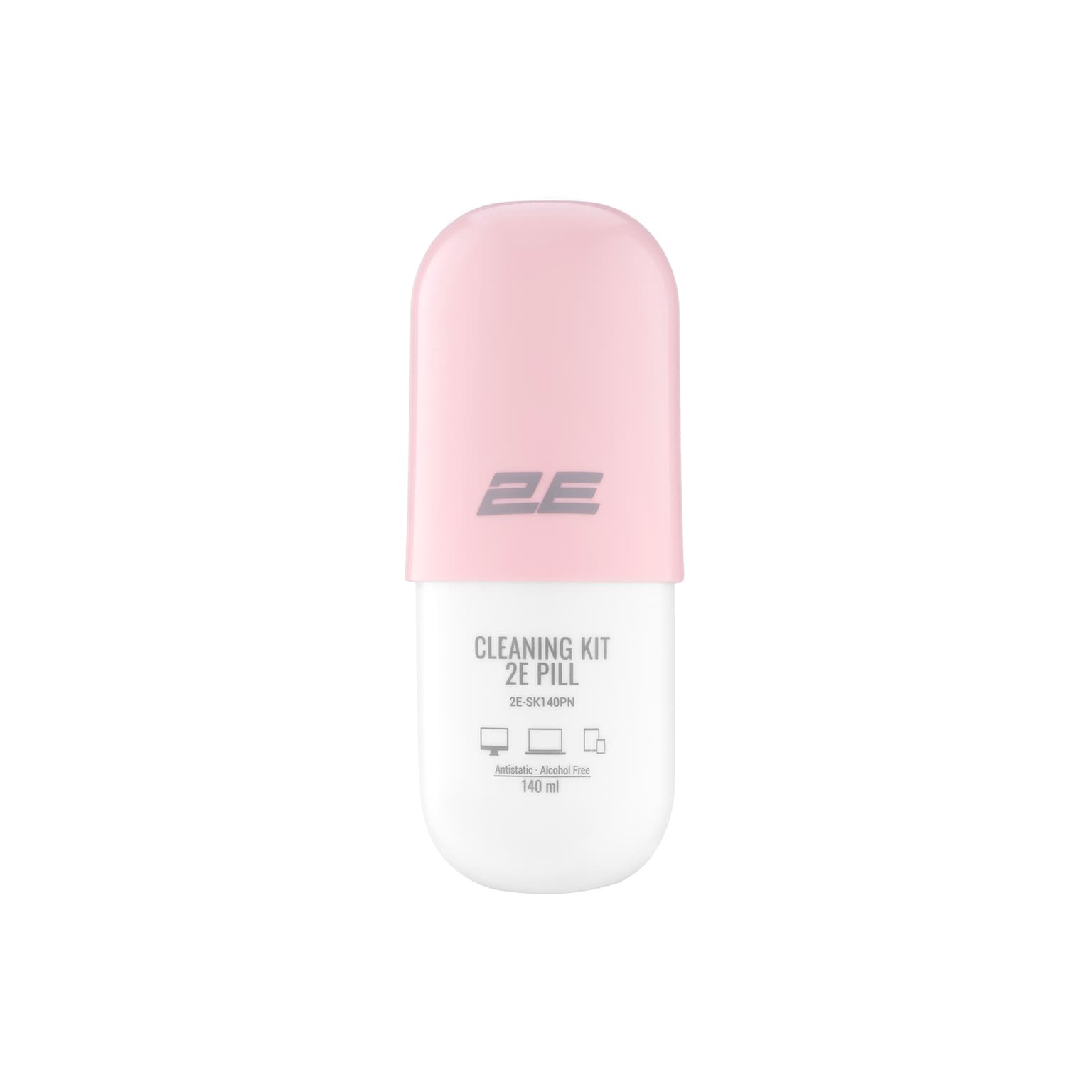 2E Cleaning kit PILL for office equipment (liquid 140ml, whipe 20cm), white-pink