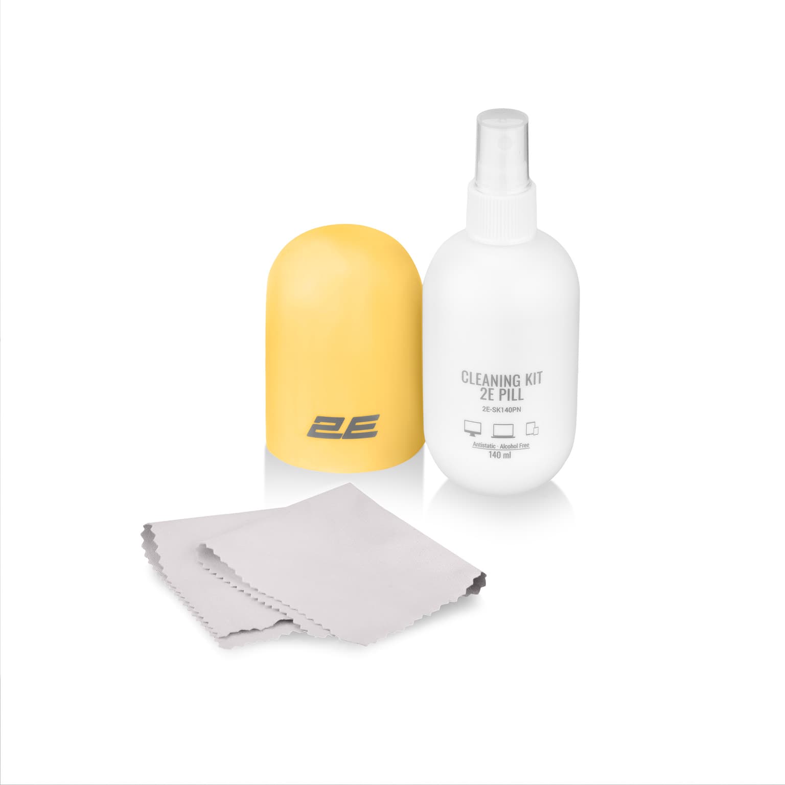 2E Cleaning kit PILL for office equipment (liquid 140ml, whipe 20cm), white-yellow - 5