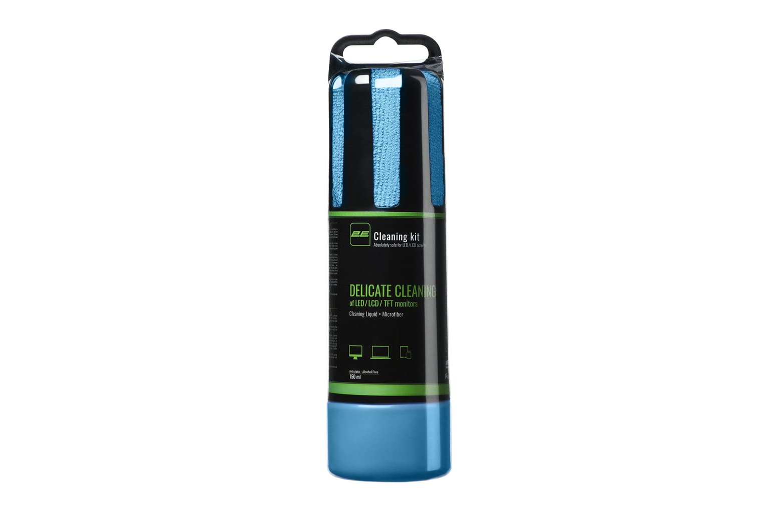 2E Cleaning kit for office equipment (liquid 150ml, whipe 20cm), blue
