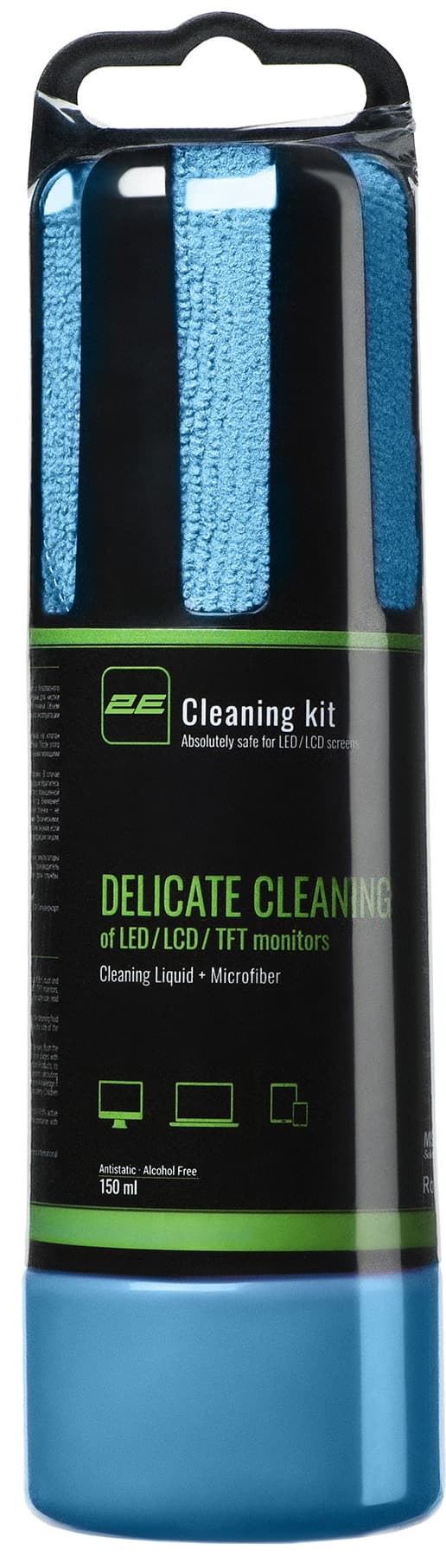 2E Cleaning kit for office equipment (liquid 150ml, whipe 20cm), blue - 3