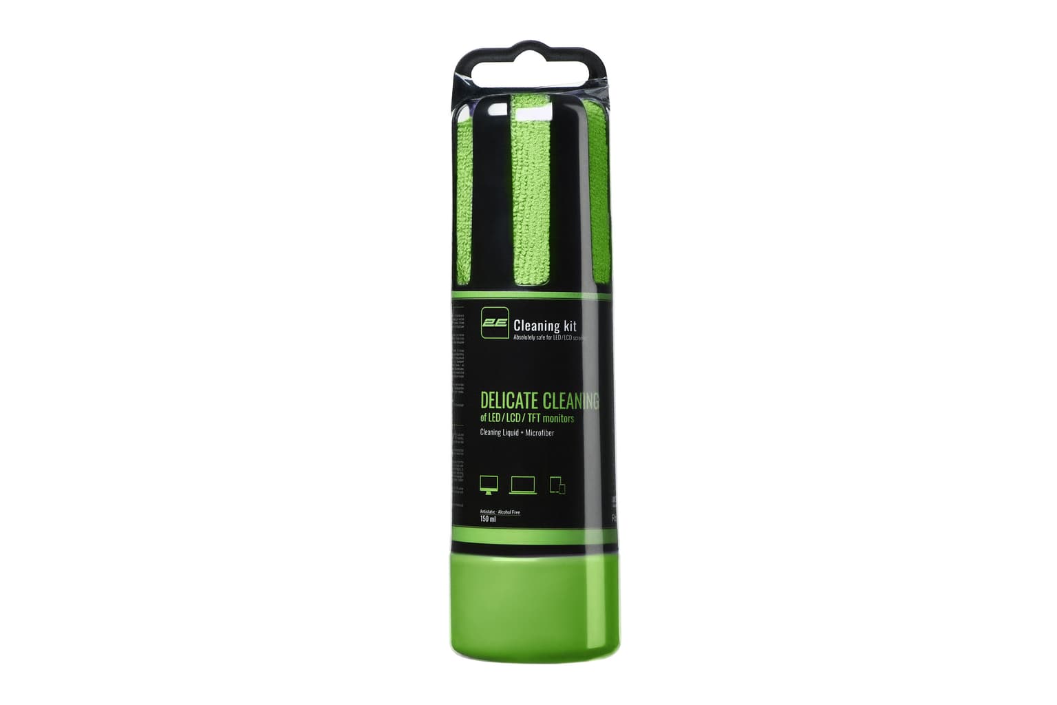 2E Cleaning kit for office equipment (liquid 150ml, whipe 20cm), green