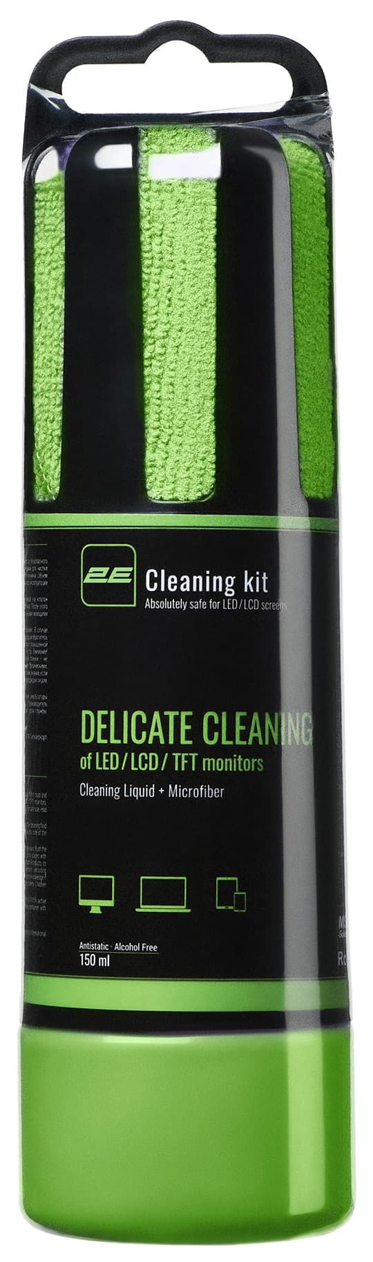 2E Cleaning kit for office equipment (liquid 150ml, whipe 20cm), green - 3