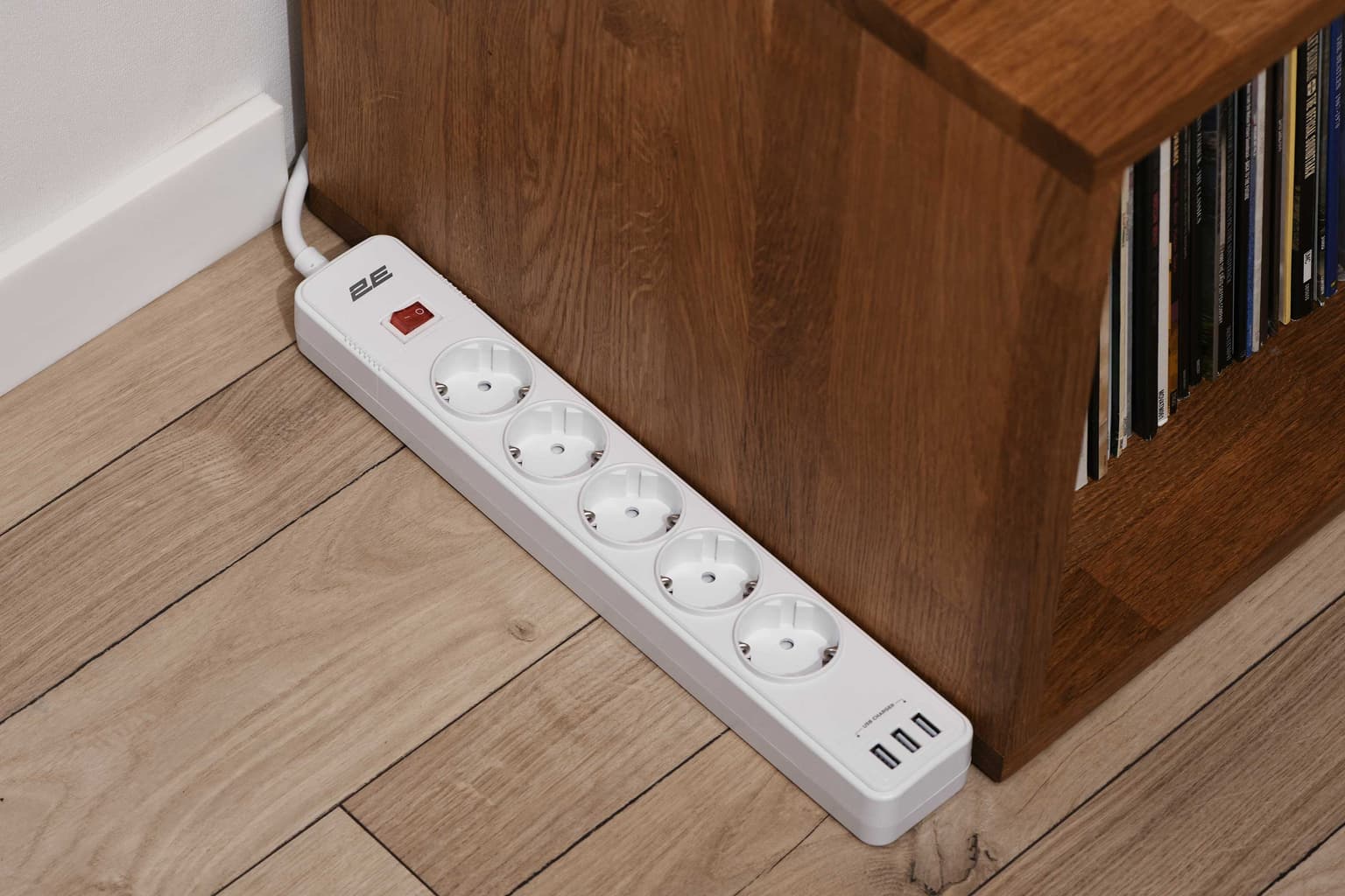 2E Power strip with surge protection, 2m, 5xTypeF, 16A, 3xUSB-A, white - 6