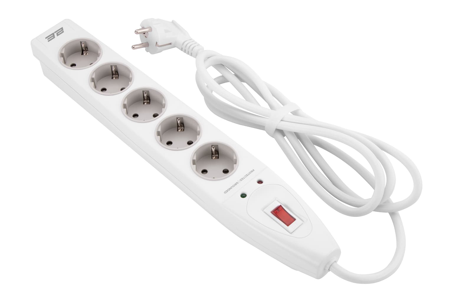 2E Power strip with surge protector 5xType F, 3x1.5mm2, 16A, 2m, white