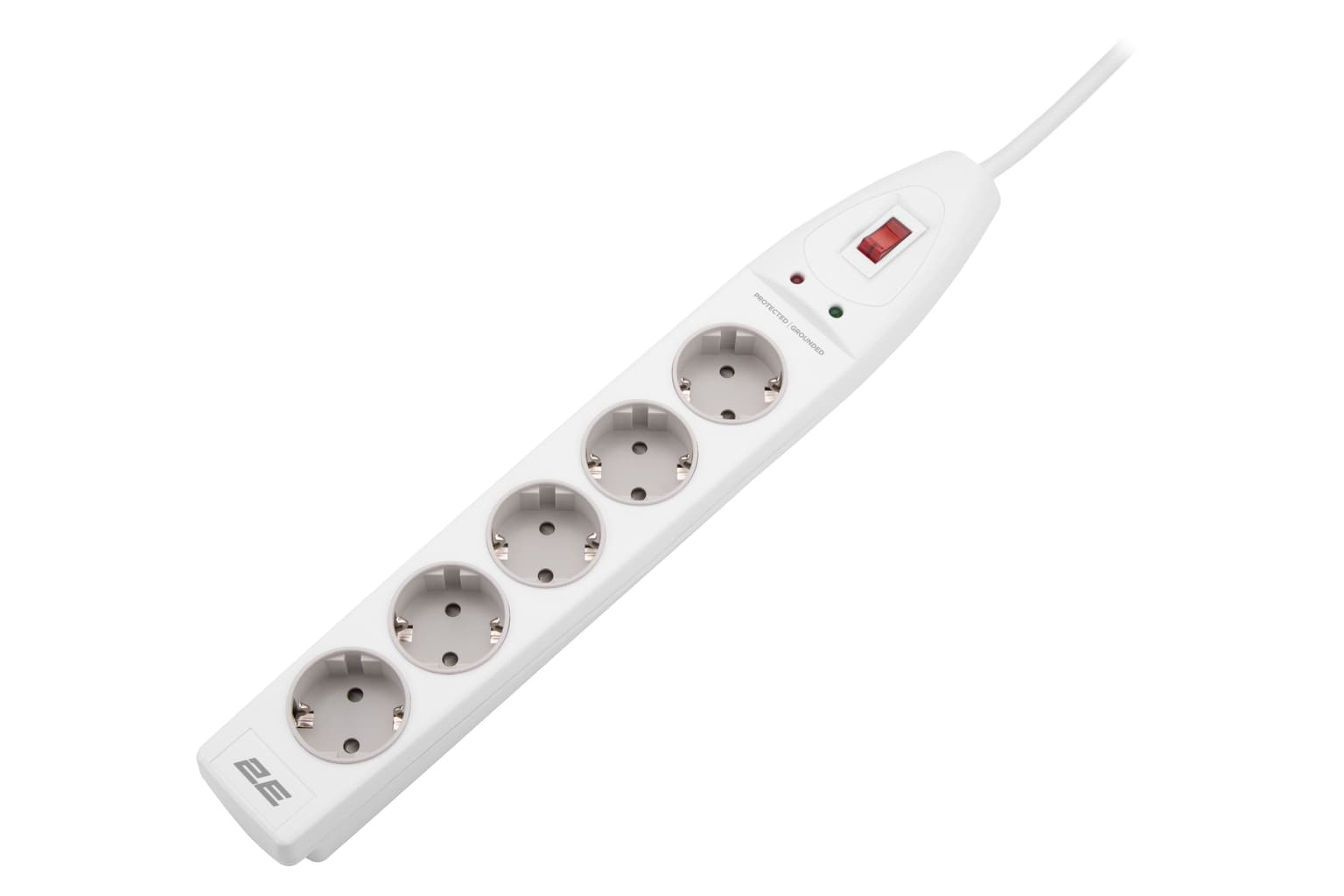 2E Power strip with surge protector 5xType F, 3x1.5mm2, 16A, 2m, white - 5