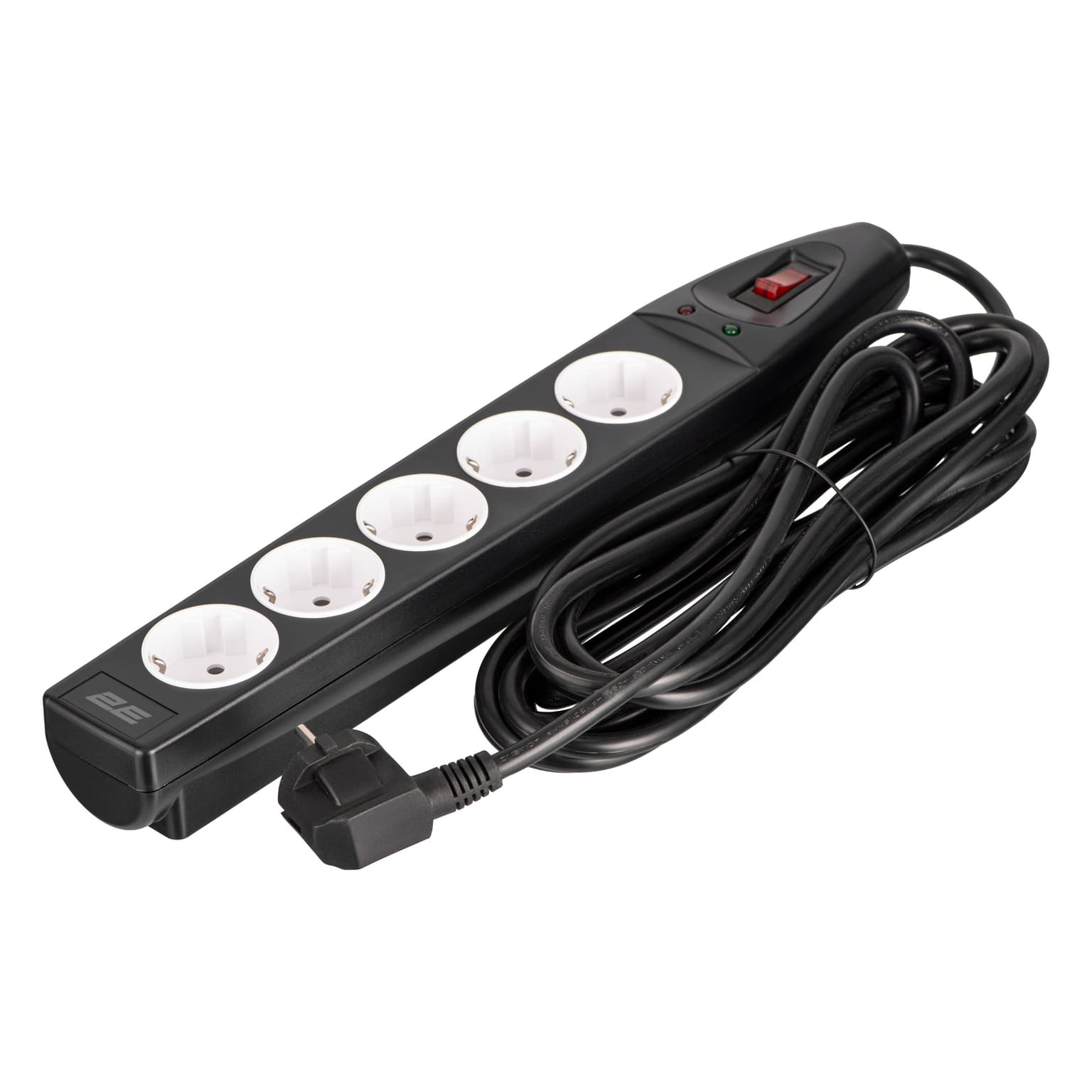 2E Power strip with surge protection, 5m, 5xTypeF, 16A, black