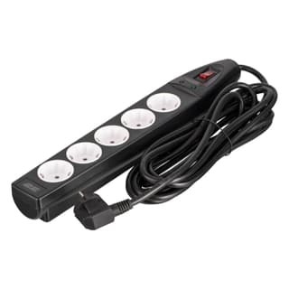 2E Power strip with surge protection, 5m, 5xTypeF, 16A, black