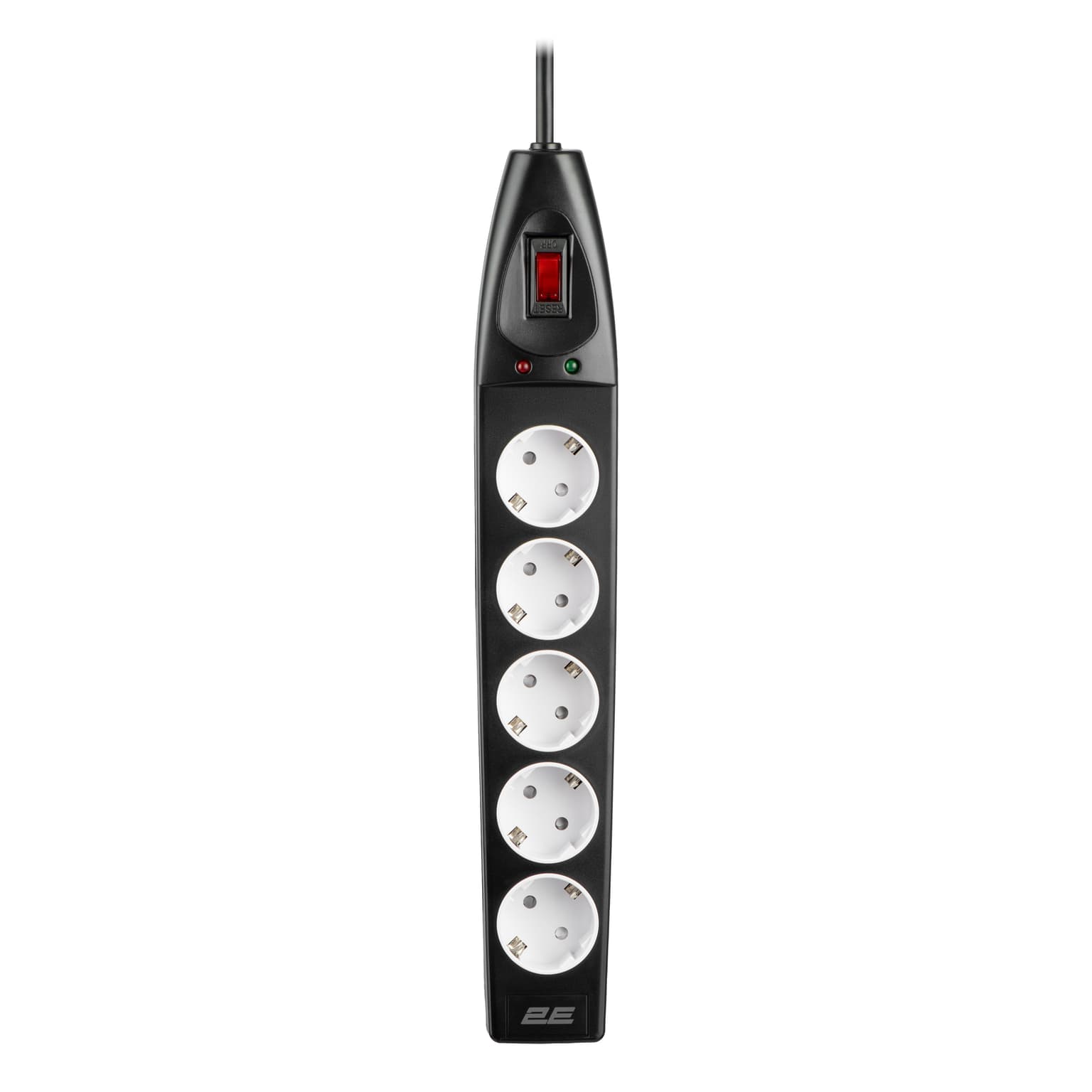 2E Power strip with surge protection, 5m, 5xTypeF, 16A, black - 2