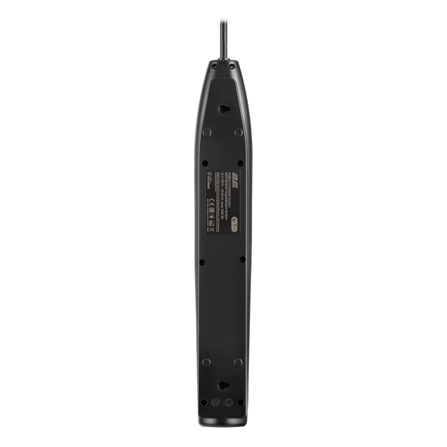 2E Power strip with surge protection, 5m, 5xTypeF, 16A, black - 3