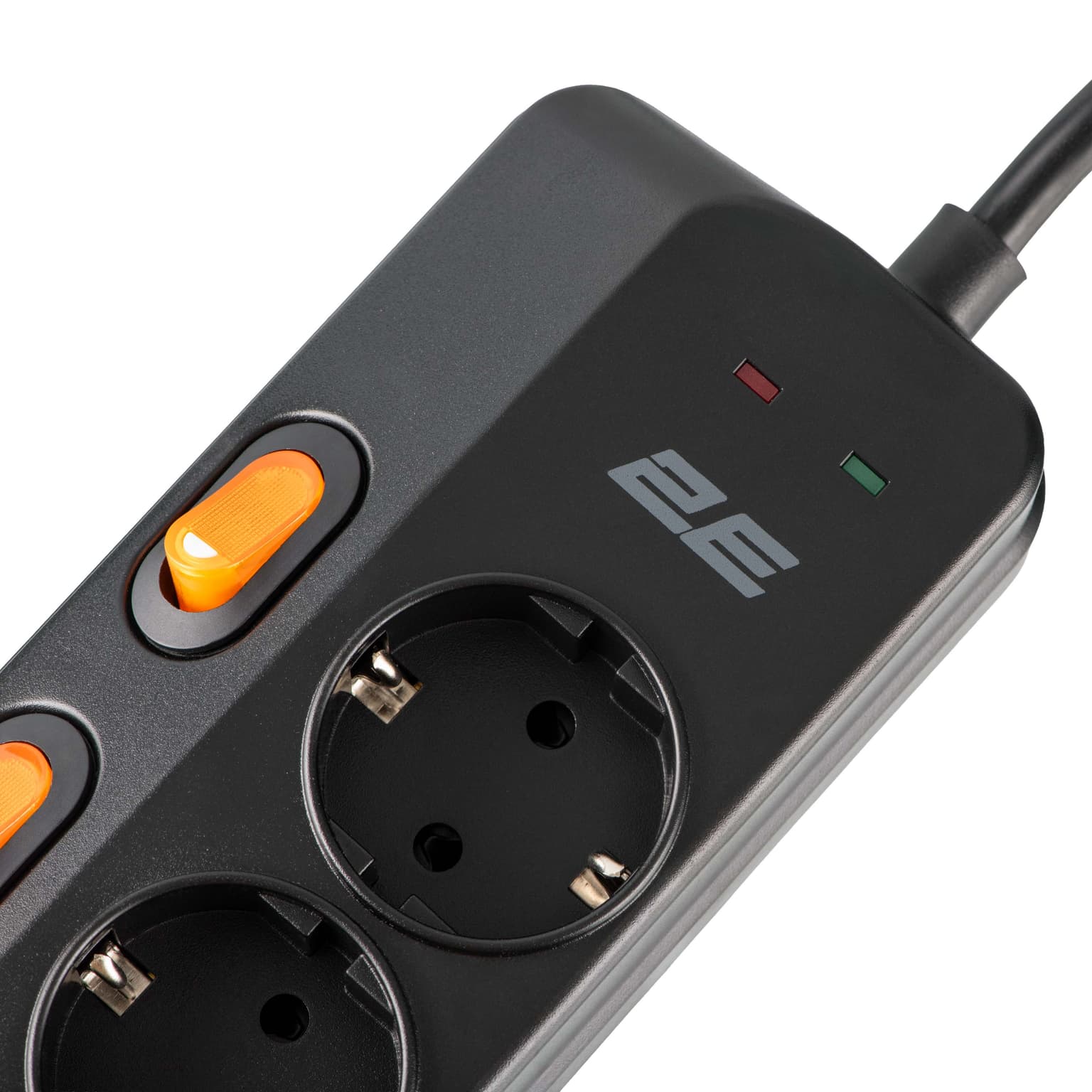 2E Power strip with surge protection, 3m, 6xTypeF, 16A, 2xUSB-A, 1xUSB-C, black - 4