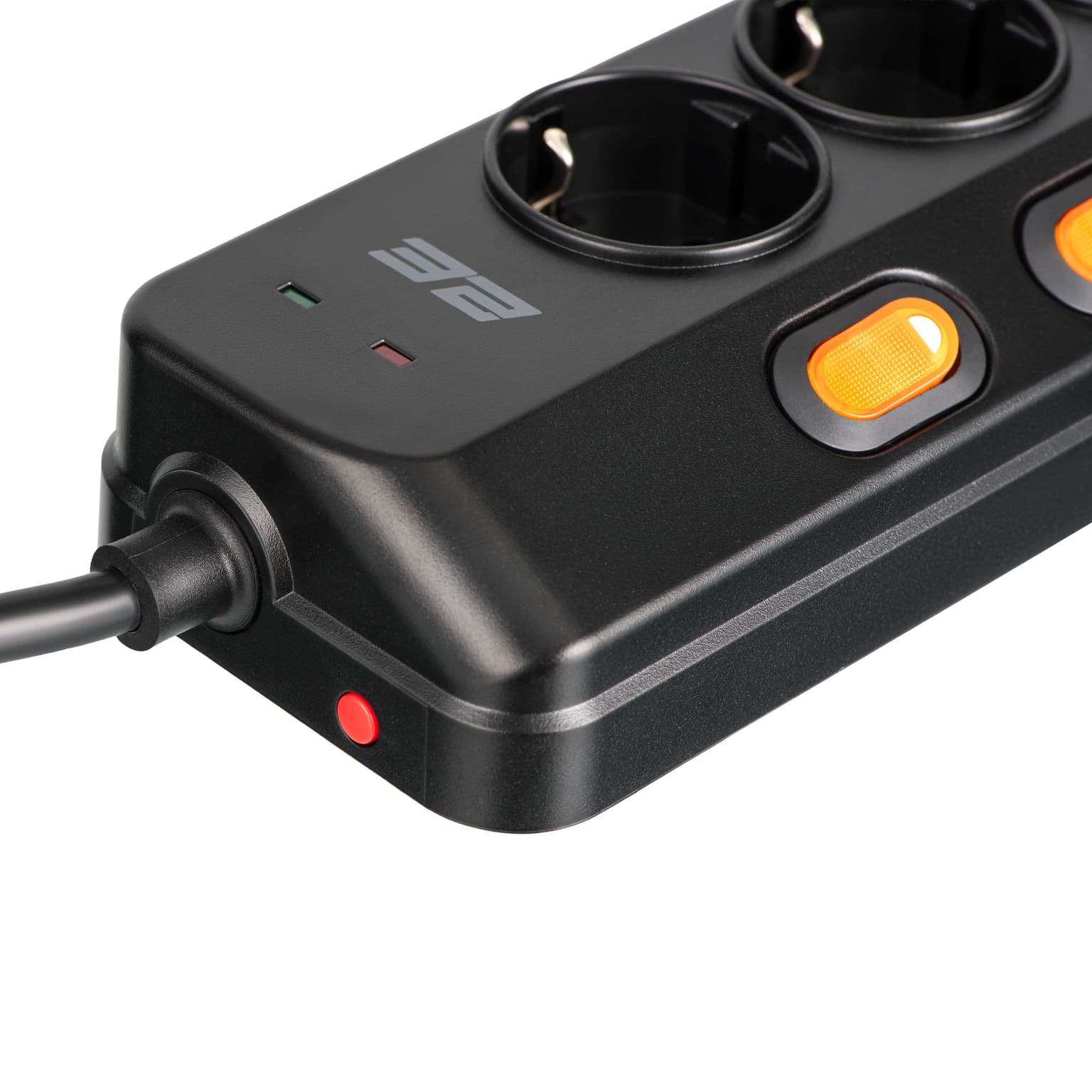 2E Power strip with surge protection, 3m, 6xTypeF, 16A, 2xUSB-A, 1xUSB-C, black - 5