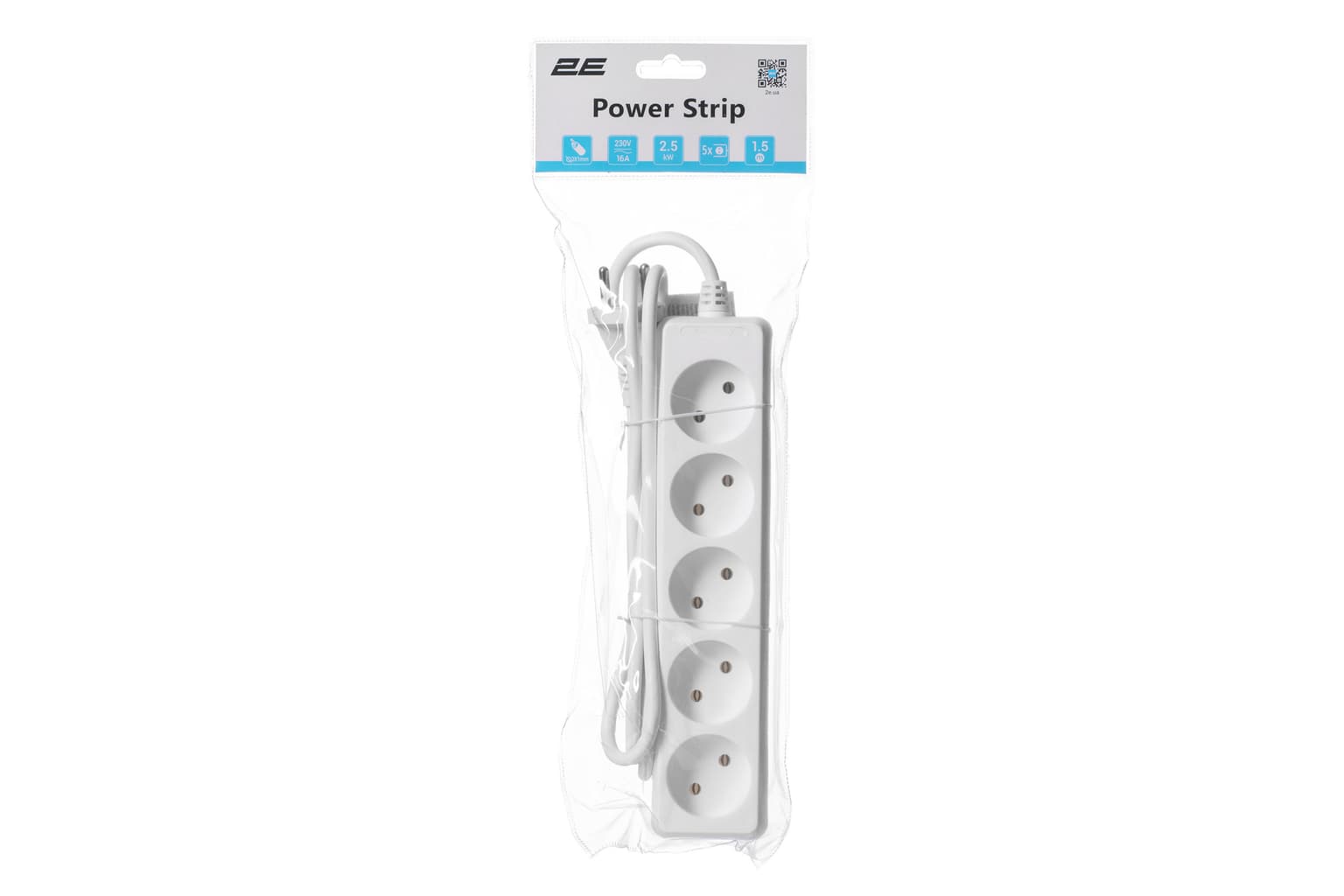 2E Power strip 1.5m, 5xTypeC, 10A, white - 2
