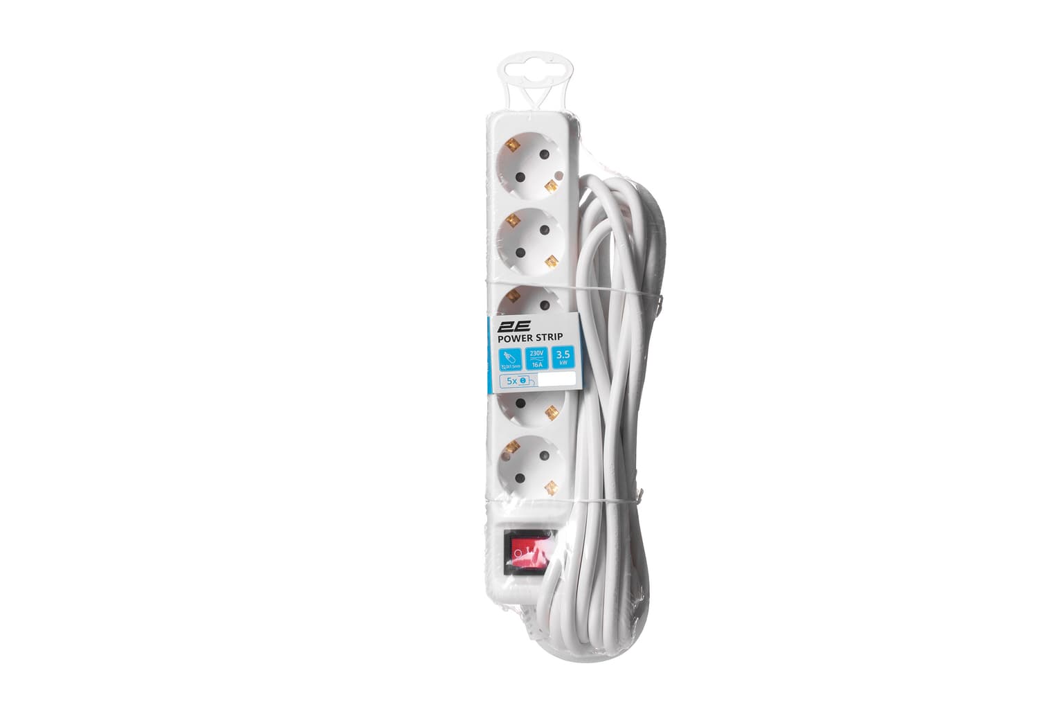 2E Power strip 5m, 5xTypeF, 16A, white - 2