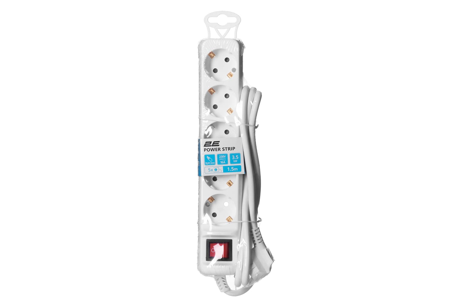 2E Power strip 1.5m, 5xTypeF, 16A, white - 2