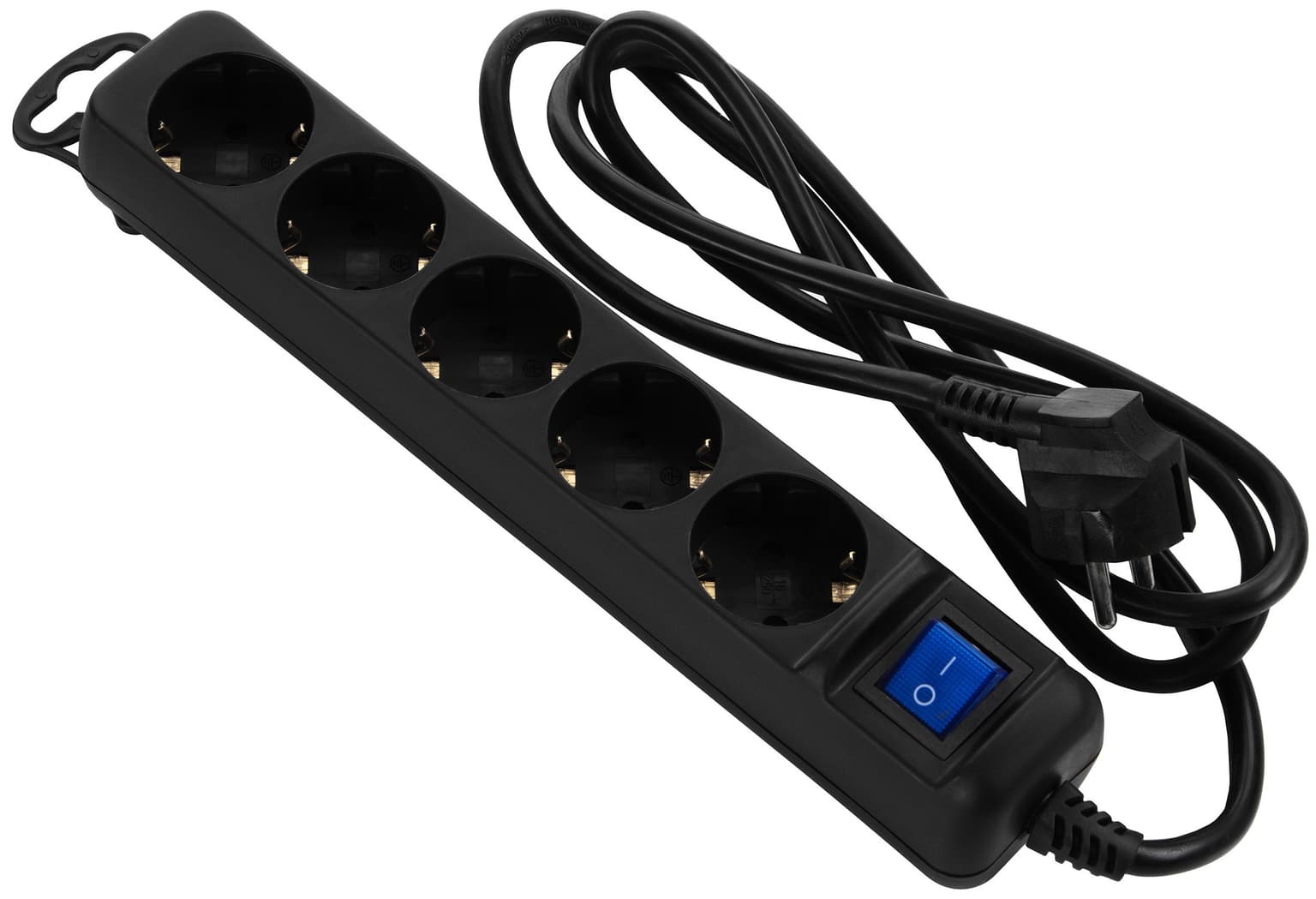 2E power strip 5XSchuko switch, 3G*0.75mm2, 1.8m, Black - 1