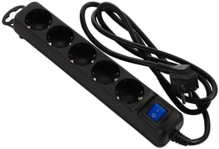 2E power strip 5XSchuko switch, 3G*0.75mm2, 1.8m, Black - 1