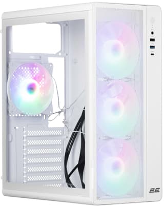 2E-V510W, PC case 2E GAMING Credo Plus V510W without PSU, 1xUSB3.0, 1х USB 2.0, 1xUSB Type-C, 4x120mm RGB Rainbow, VGA 310mm, TG Side Panel, ATX, white