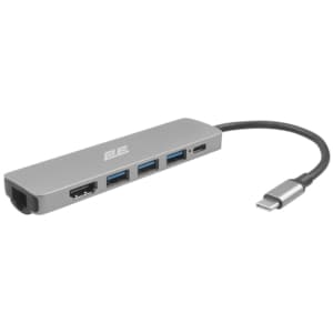 2E Hub USB-С > 2хUSB-A 2.0/USB-A 3.0/USB-C PD/HDMI/Ethernet, 0.15m, silver