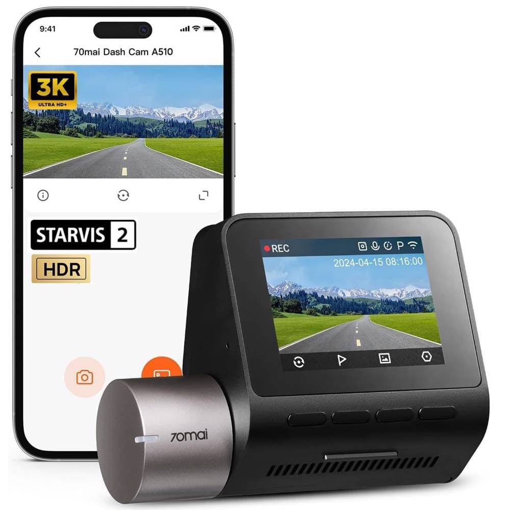 70mai Dash Cam A510, Built in GPS, 140°, Car Video Recorder, Black