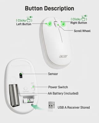 Acer Wireless Bubble Mouse, AMR100, White, retail pack - 8