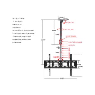 allscreen TV Ceiling Mount Bracket CTC4080 TV SIZE: 42"-80" — 2