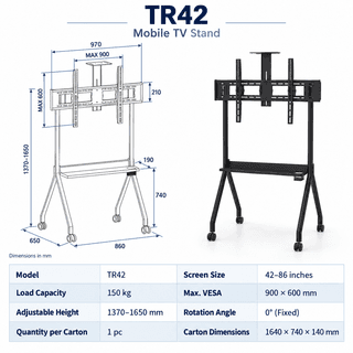 Allscreen TR42, 42"-86", TV Mount With Roller, Black — 5