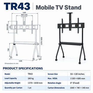 Allscreen TR43, 55"-120", TV Mount With Roller, Black — 5