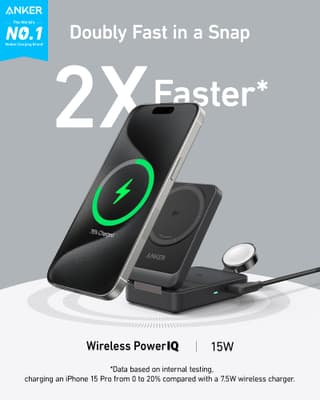 Anker MagGo Qi2 Foldable 3-in-1 Wireless Charging Station 15W Black B2557311