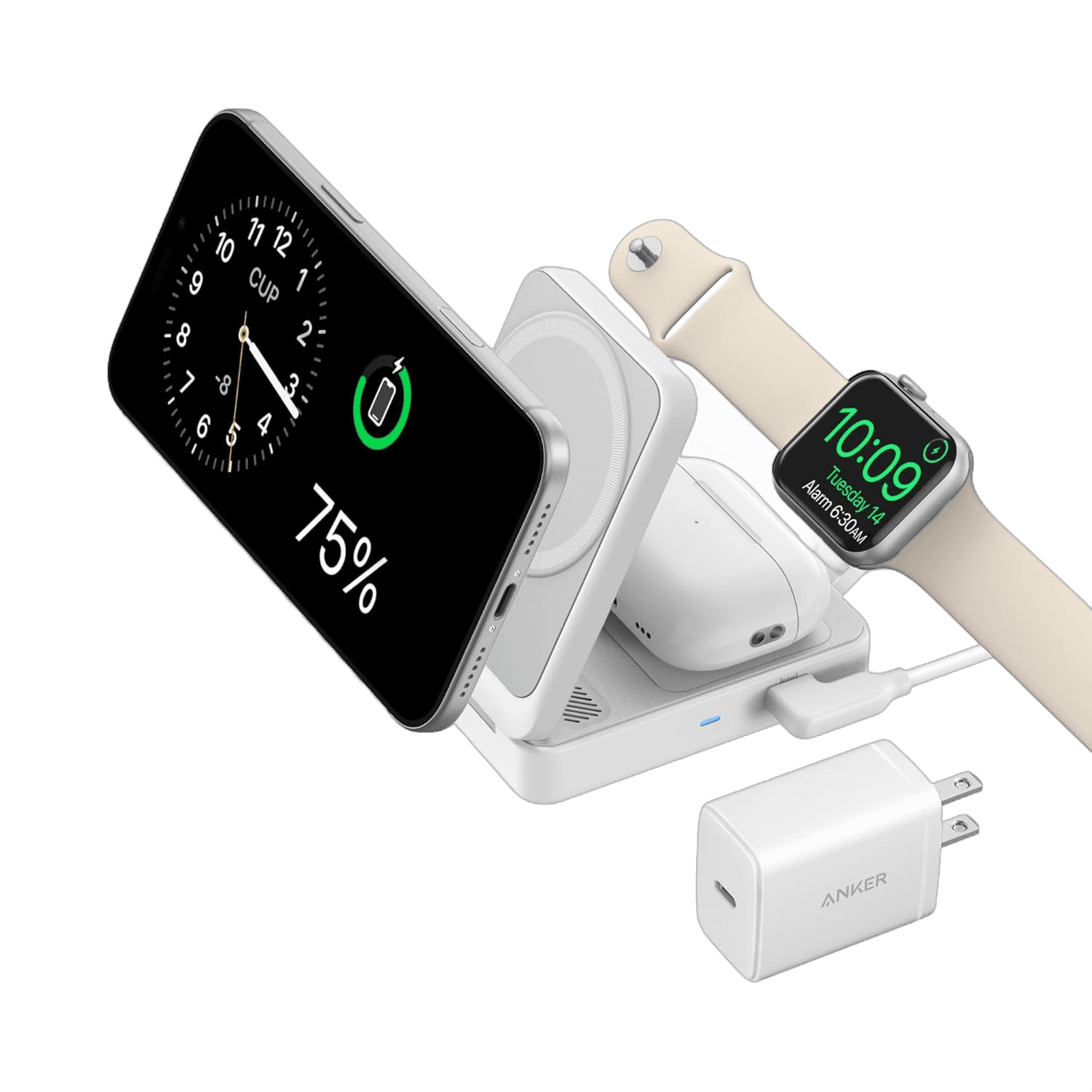 Anker MagGo Qi2 Foldable 3-in-1 Wireless Charging Station 15W White B2557321