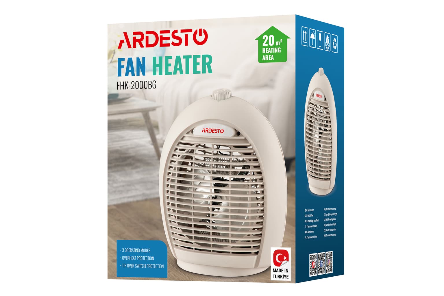Ardesto Fan heater, 20m2, 2000w, mechanical control, spiral heating element, beige - 4