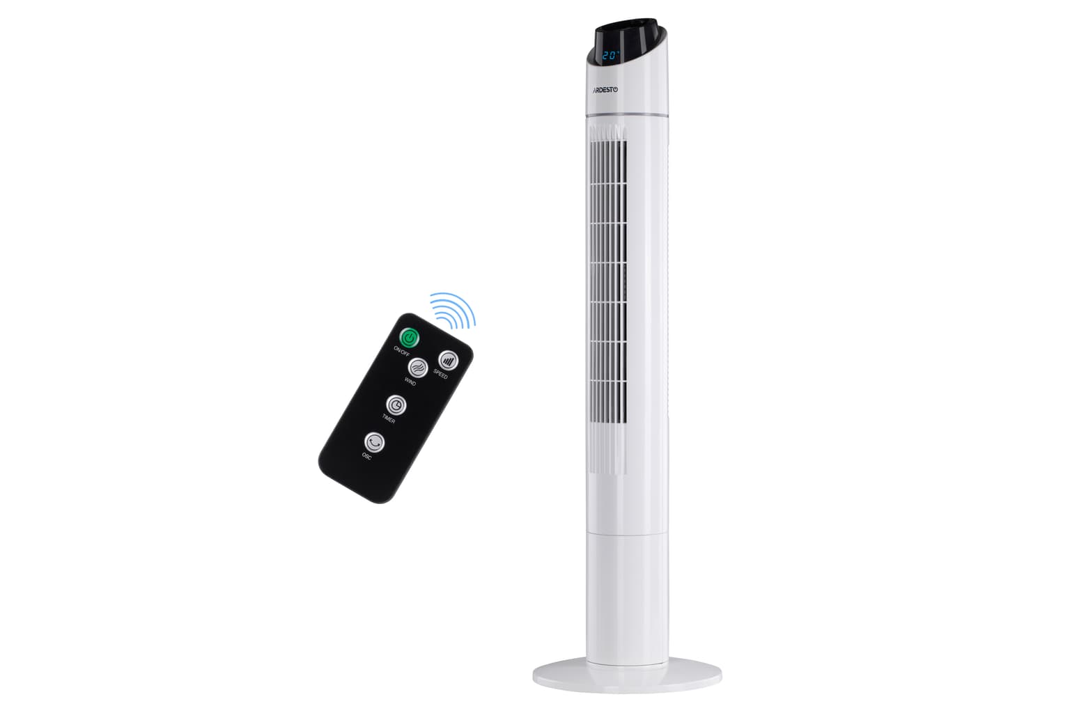 Ardesto Column fan FNT-R44X1W 110cm, 50W, remote control, display, black and white