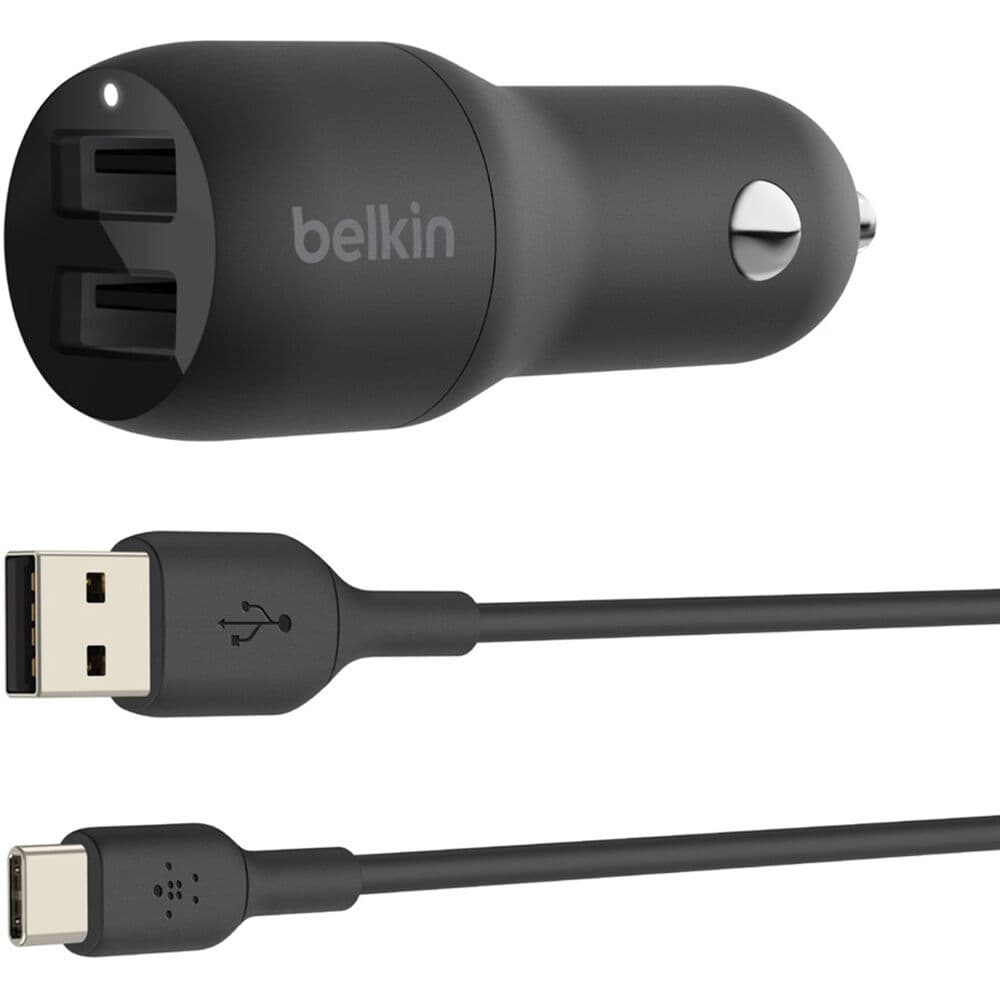 Belkin Car Charger 24W 2xUSB-A, cable USB-A > USB-C 1m, black - 6
