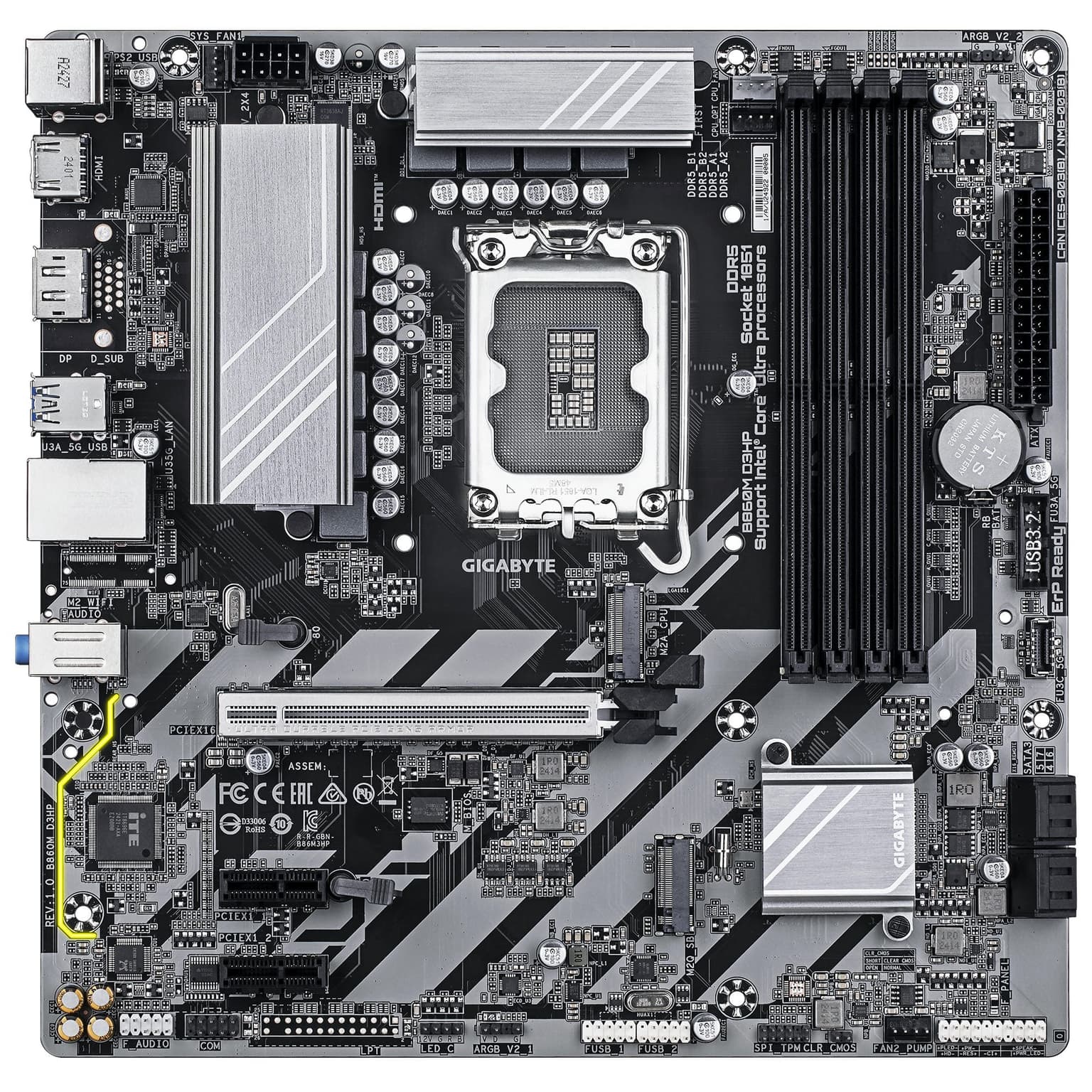 Gigabyte Motherboard B860M D3HP s1851 B860 4xDDR5 M.2 HDMI DP mATX
