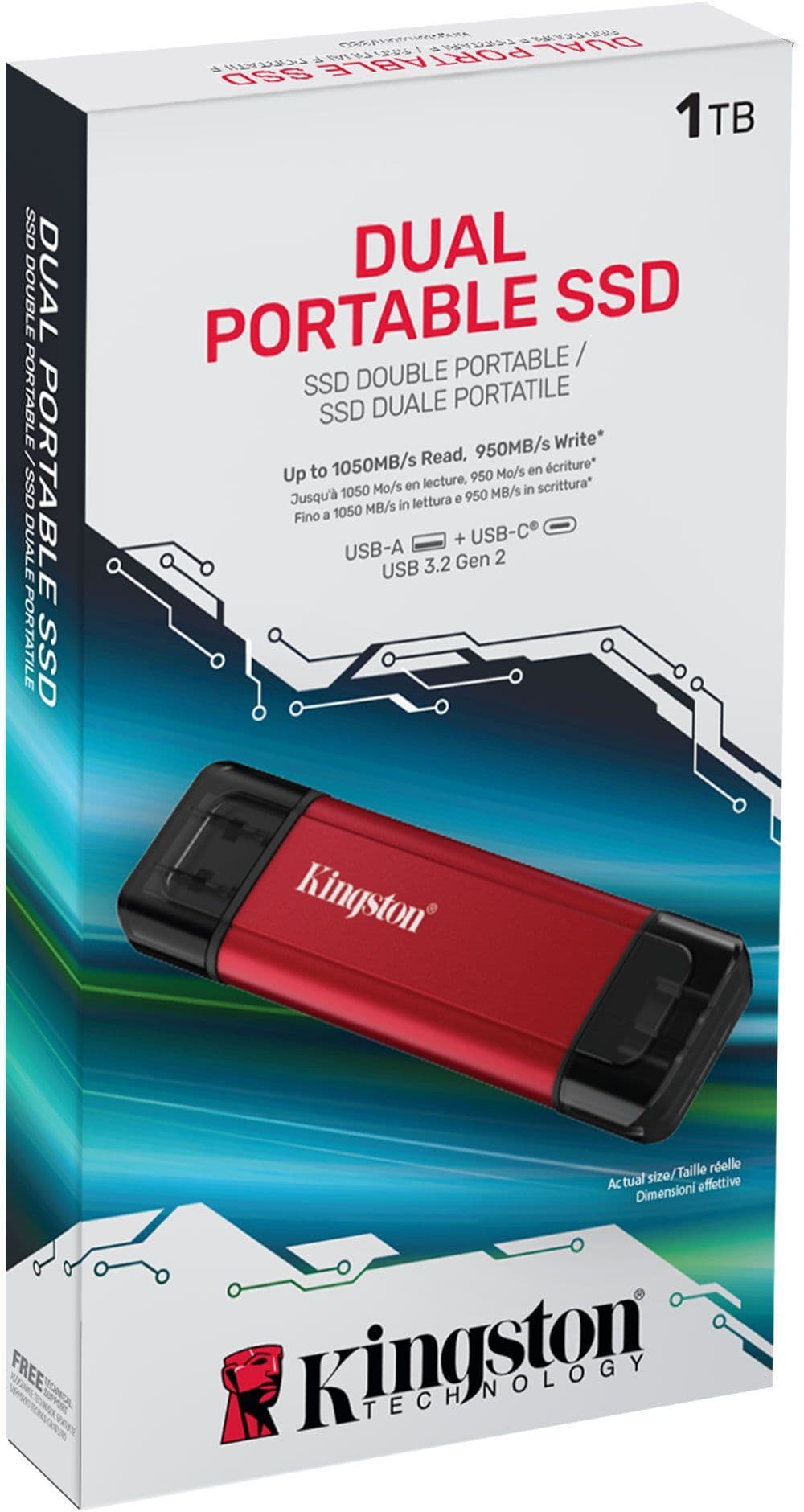 Portable SSD Kingston 1TB USB 3.2 Gen 2 Dual USB-A R1050/W950MB/s 5