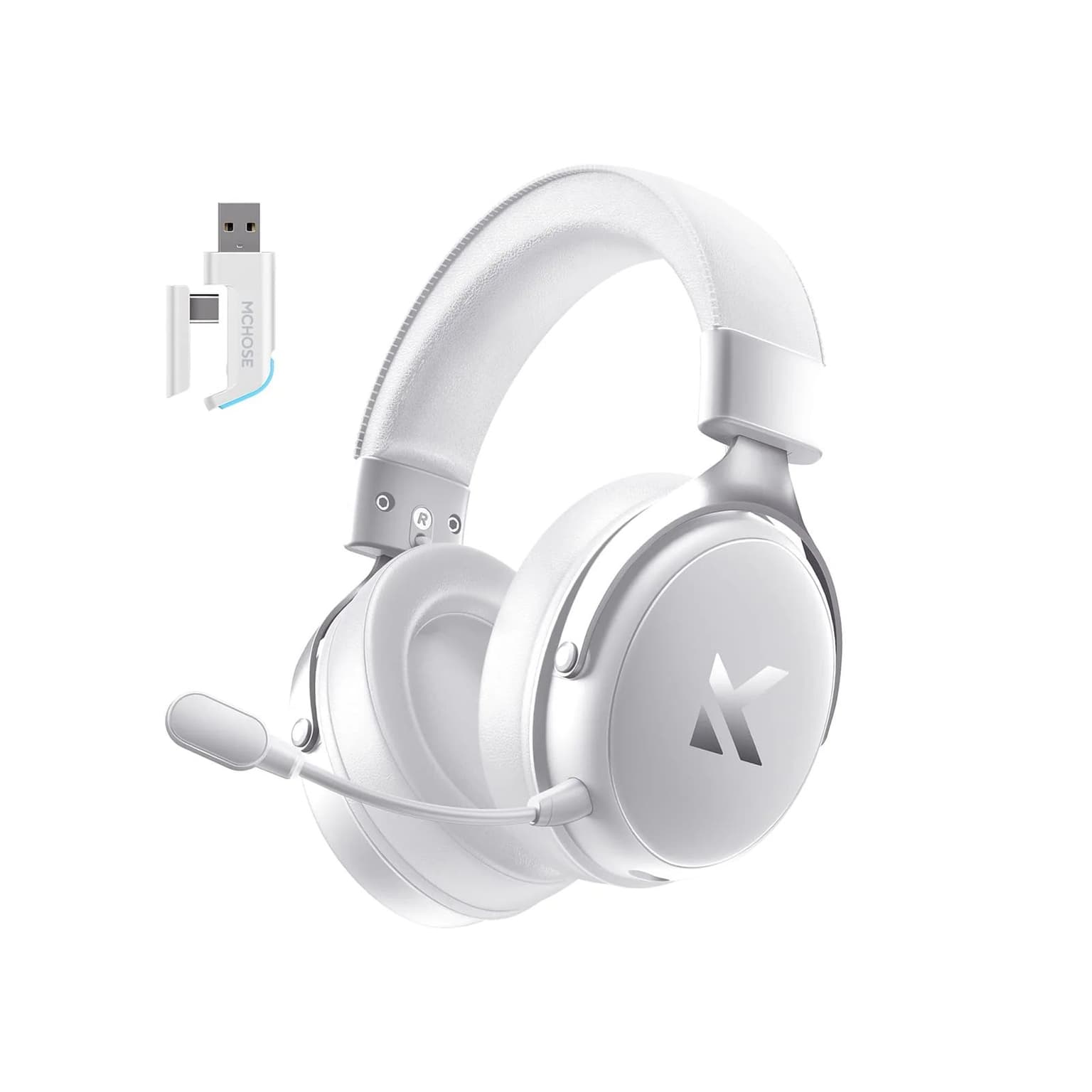 Headset MCHOSE V9 Pro, USB-A/WL/BT, Icy White