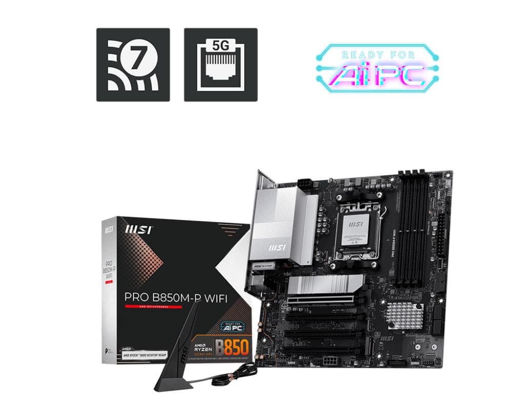 MSI Motherboard PRO B850M-P WIFI sAM5 B850 4xDDR5 M.2 HDMI DP Wi-Fi BT mATX - 6