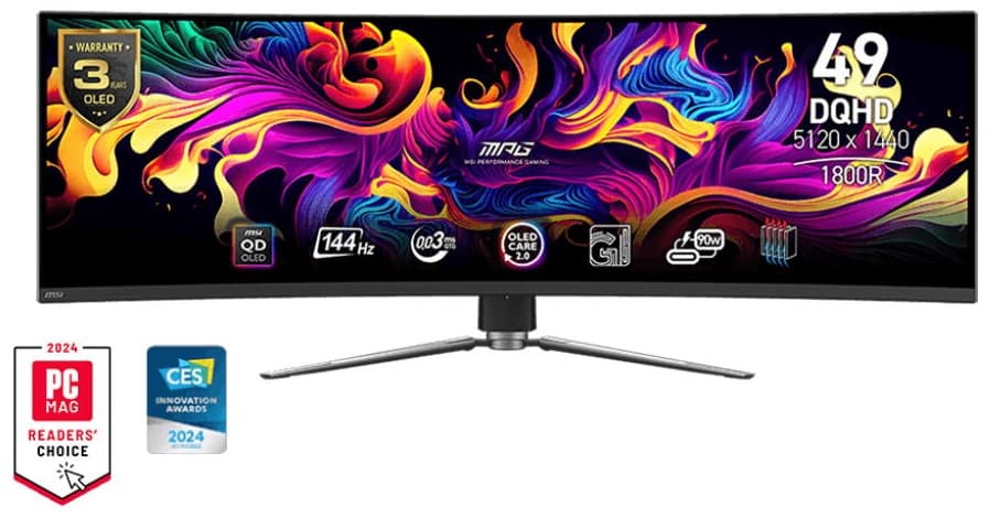MSI Monitor 49" MPG 491CQP 2xHDMI, DP, USB-C, 2xUSB, QD-OLED, 5120x1440, 32:9, 144Hz, 0.03ms, sRGB 146%, CURVED, AdaptiveSync, HAS, HDR400 - 6