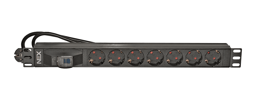 NEX PDU-7-braker PDU - 7 Socket Schuko Power Stripe 19" 1U braker