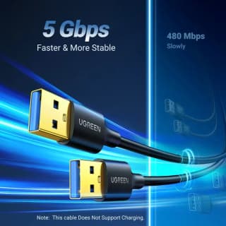 UGREEN US128, USB-A 3.0 Male To Male Cable, 2m, Black — 3