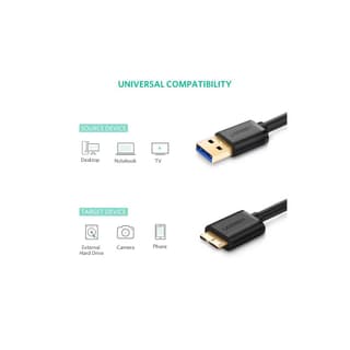 UGREEN US130 USB 3.0 A Male to Micro-B Male USB 3.0 Cable 0.5m (Black) — 2