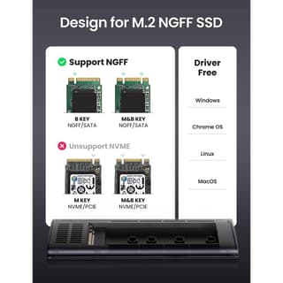 UGREEN M.2 SATA NGFF SSD Enclosure, Aluminum USB 3.1 Gen 2 to B-Key 6Gbps with External UASP Solid State Drive Enclosure — 2