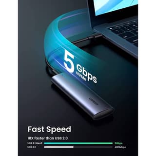 UGREEN M.2 SATA NGFF SSD Enclosure, Aluminum USB 3.1 Gen 2 to B-Key 6Gbps with External UASP Solid State Drive Enclosure — 3