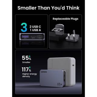 UGREEN X753 Nexode Pro, 65W, USB, Type-C, Ultra Slim Travel Adapter, Grey — 3