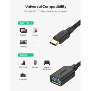 UGREEN US154, Type-C Male to USB 3.0 Female OTG Cable, 15cm, Black — 2