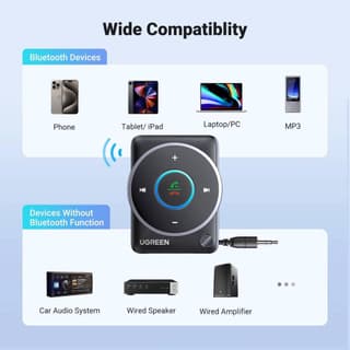 UGREEN CM723, Bluetooth 5.4 Aux Car Adapter, Black — 5