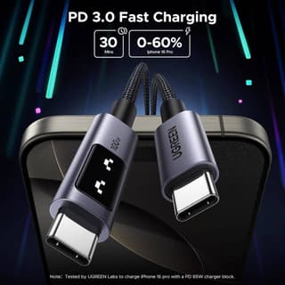 UGREEN Uno L509, 100W, Type-C to Type-C, 2M, Black/Grey — 6